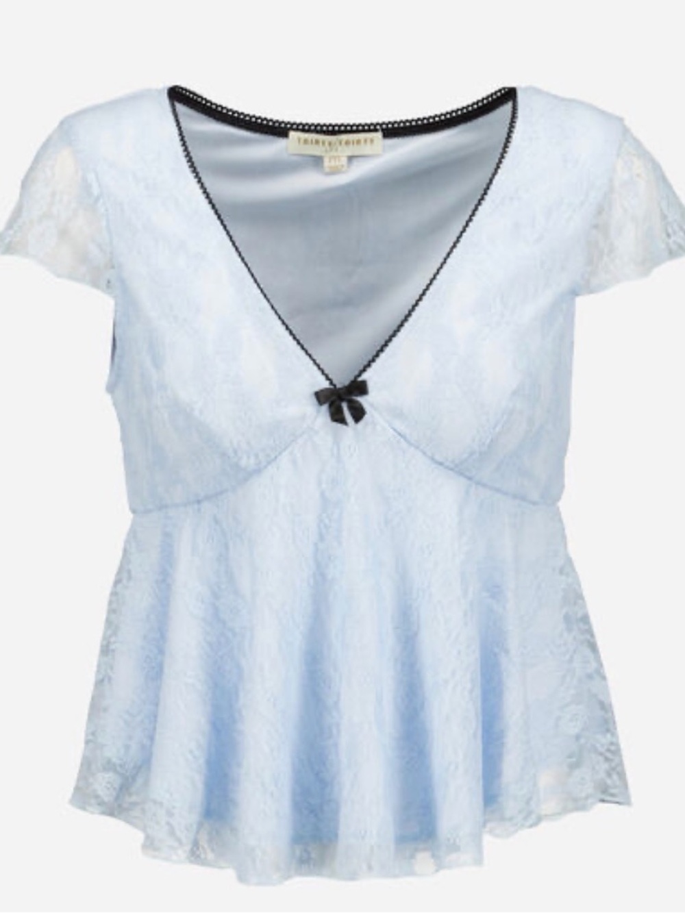 30/30 Light Blue Lace Babydoll Top with Black Trim